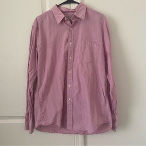 J. Crew Men's Large Button Collar Button Up Shirt Red White Micro Stripe Preppy